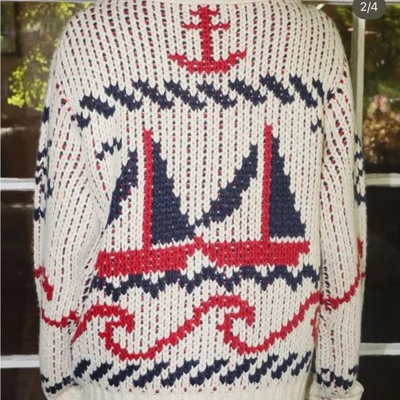 Cream Nautical Anchor Knit Cardigan Sweater - Women - Picture 2 of 4